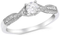 .38CT DIAMOND 14K WHITE GOLD SOLITAIRE FILIGREE INFINITY FRIENDSHIP PROMISE RING