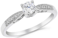 .43CT DIAMOND 14K WHITE GOLD SOLITAIRE FILIGREE MILGRAIN FRIENDSHIP PROMISE RING