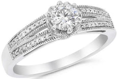 .56CT DIAMOND 14K WHITE GOLD SOLITAIRE FILIGREE MILGRAIN FRIENDSHIP PROMISE RING