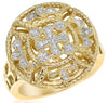 ESTATE WIDE .07CT DIAMOND 14KT YELLOW GOLD 3D FLOWER CROSS RING