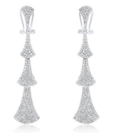 ESTATE 1.50CT DIAMOND 14KT WHITE GOLD 3D TEAR DROP JOURNEY FUN HANGING EARRINGS