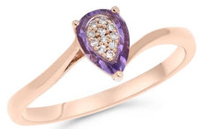 .66CT DIAMOND & AAA AMETHYST 14KT ROSE GOLD CLUSTER ETOILE PEAR SHAPE LOVE RING