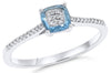 .74CT DIAMOND & AAA BLUE TOPAZ 14KT WHITE GOLD CLUSTER ETOILE CUSHION LOVE RING