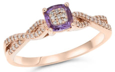.67CT DIAMOND & AAA AMETHYST 14KT ROSE GOLD CLUSTER ETOILE CUSHION INFINITY RING