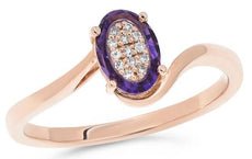 .72CT DIAMOND & AAA AMETHYST 14KT ROSE GOLD 3D OVAL CLUSTER ETOILE FUN RING