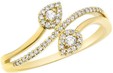 ESTATE .14CT DIAMOND 14KT YELLOW GOLD 3D DOUBLE LEAF CRISS CROSS LOVE RING