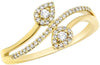 ESTATE .14CT DIAMOND 14KT YELLOW GOLD 3D DOUBLE LEAF CRISS CROSS LOVE RING