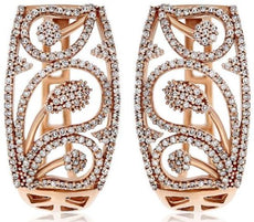 ESTATE WIDE 1.04CT DIAMOND 14KT ROSE GOLD 3D MULTI LEAF CLIP ON HANGING EARRINGS
