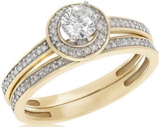 .63CT DIAMOND 18KT YELLOW GOLD ROUND CLASSIC HALO ENGAGEMENT WEDDING RING SET