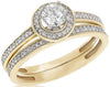 .63CT DIAMOND 18KT YELLOW GOLD ROUND CLASSIC HALO ENGAGEMENT WEDDING RING SET