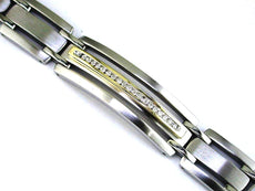 ESTATE .15CT DIAMOND STAINLESS STEEL & 14KT YELLOW GOLD 3D CHANNEL BAR BRACELET