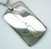 0.04CT DIAMOND STAINLESS STEEL & 14KT WHITE GOLD 3D MENS DOG TAG FLOATING PENDANT