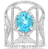 LARGE 4.25CT DIAMOND & AAA BLUE TOPAZ 14KT WHITE GOLD OVAL & ROUND FUN Ring