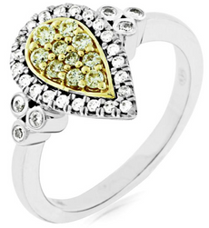 .38CT WHITE & FANCY YELLOW DIAMOND 14KT 2 TONE GOLD PEAR SHAPE FRIENDSHIP RING