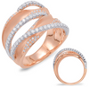 ESTATE LARGE .71CT DIAMOND 14K WHITE & ROSE GOLD CRISS CROSS MULTI LEAF FUN RING