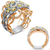LARGE 1.38CT WHITE & FANCY YELLOW DIAMOND 14KT TRI COLOR GOLD FLOWER LOVE RING