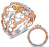 LARGE .57CT WHITE & CANARY DIAMOND 14KT TRI COLOR GOLD MULTI HEART FLOWER RING