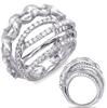 LARGE 1.85CT DIAMOND 14KT WHITE GOLD MULTI ROW CRISS CROSS DOUBLE SWIRL FUN RING