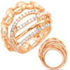 LARGE 1.85CT DIAMOND 14KT ROSE GOLD MULTI ROW CRISS CROSS DOUBLE SWIRL FUN RING