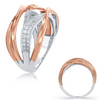 .34CT DIAMOND 14KT WHITE & ROSE GOLD MULTI ROW CRISS CROSS DOUBLE SWIRL FUN RING