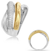 ESTATE .41CT DIAMOND 14KT WHITE & YELLOW GOLD 3D MULTI ROW CRISS CROSS FUN RING