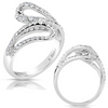 ESTATE WIDE .77CT DIAMOND 14KT WHITE GOLD 3D DOUBLE LEAF CRISS CROSS FUN RING