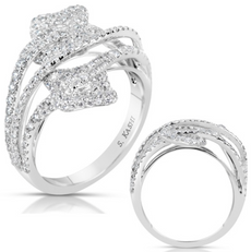 .68CT DIAMOND 14KT WHITE GOLD 3D MULTI ROW PAVE CRISS CROSS SQUARE FLOWER RING
