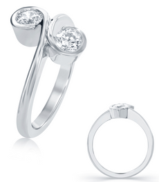 .50CT DIAMOND 14KT WHITE GOLD CLASSIC TWO STONE CRISS CROSS SEMI BEZEL LOVE RING