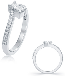 .52CT DIAMOND 14K WHITE GOLD ROUND & PRINCESS DOUBLE STONE CRISS CROSS LOVE RING