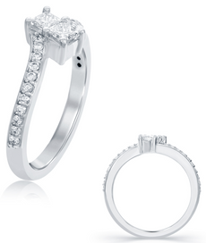 .66CT DIAMOND 14K WHITE GOLD ROUND & PRINCESS DOUBLE STONE CRISS CROSS LOVE RING