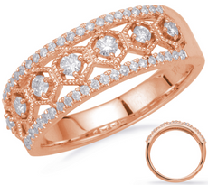 .38CT DIAMOND 14KT ROSE GOLD 3D MULTI HEXAGON FILIGREE MILGRAIN ANNIVERSARY RING