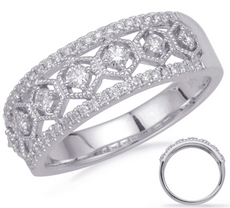 .38CT DIAMOND 14K WHITE GOLD 3D MULTI HEXAGON FILIGREE MILGRAIN ANNIVERSARY RING