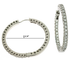 ESTATE 1.16CT DIAMOND 14K WHITE GOLD 3D CLASSIC INSIDE OUT HOOP HANGING EARRINGS
