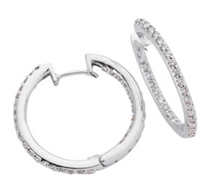 1.03CT DIAMOND 14K WHITE GOLD 3D CLASSIC INSIDE OUT HUGGIE HOOP HANGING EARRINGS