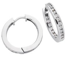 .84CT DIAMOND 14KT WHITE GOLD 3D INSIDE OUT CHANNEL HUGGIE HOOP HANGING EARRINGS