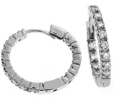 1.17CT DIAMOND 14K WHITE GOLD 3D CLASSIC INSIDE OUT HUGGIE HOOP HANGING EARRINGS