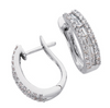 .75CT DIAMOND 14KT WHITE GOLD ROUND & BAGUETTE 3 ROW LEVERBACK HANGING EARRINGS