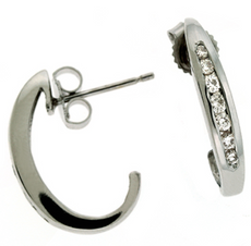 ESTATE .28CT DIAMOND 14KT WHITE GOLD ROUND CHANNEL UMBRELLA FUN HANGING EARRINGS