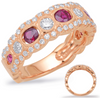 1.36CT DIAMOND & AAA RUBY 14KT ROSE GOLD OVAL & ROUND FILIGREE ANNIVERSARY RING