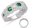 1.16CT DIAMOND & AAA EMERALD 14KT WHITE GOLD 3D OVAL FILIGREE ANNIVERSARY RING