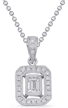 .38CT DIAMOND 14KT WHITE GOLD ROUND & EMERALD CUT OCTAGON HALO FLOATING PENDANT