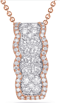 1.23CT DIAMOND 14KT WHITE & ROSE GOLD MULTI ROW PAVE SEMI CIRCULAR BAR PENDANT