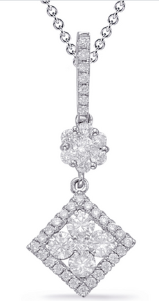 .56CT DIAMOND 14KT WHITE GOLD 3D DOUBLE FLOWER SQUARE CLASSIC FLOATING PENDANT