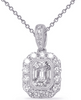 1.32CT DIAMOND 14K WHITE GOLD ROUND BAGUETTE & EMERALD CUT HALO FLOATING PENDANT