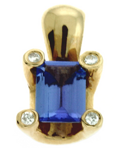 1.24CT DIAMOND & AAA TANZANITE 14KT YELLOW GOLD 3D EMERALD CUT FLOATING PENDANT