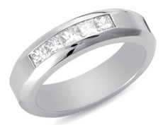 .90CT DIAMOND 14KT WHITE GOLD PRINCESS INVISIBLE 5 STONE MENS ANNIVERSARY RING