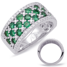 WIDE 1.97CT DIAMOND & AAA EMERALD 14KT WHITE GOLD SEMI ETERNITY ANNIVERSARY RING