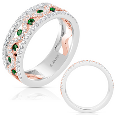 .66CT DIAMOND & AAA TSAVORITE 14K WHITE & ROSE GOLD WAVE ETOILE ANNIVERSARY RING