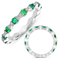 .8CT DIAMOND & AAA EMERALD 14K WHITE GOLD BAMBOO 3/4TH ETERNITY ANNIVERSARY RING