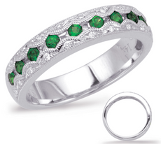 .49CT DIAMOND & AAA EMERALD 14KT WHITE GOLD ROUND SEMI ETERNITY ANNIVERSARY RING